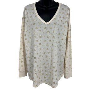 Torrid Women Girlfriend Jersey Top Blouse V-Neck Plus 0X 0 Cream Long Sleeve New